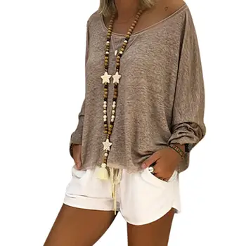 

Loose Long Sleeve Solid Color Crew Neck All-match Women Casual Soft Blouse Top