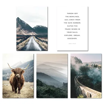 

Wall Art Landschap Canvas Poster Nordic Negen Boogbrug Mistig Bos Print Schilderij Scandinavische Decoratie Picture Home Decor
