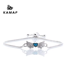 Крылья ангела с персиковым сердцем Циркон опал браслет для женщин Регулируемый начальный браслет Femme ювелирное изделие, цепь в виде змеи четыре опала