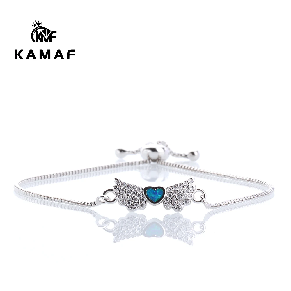 

Angel wings with peach heart Zircon Opal Bracelet for Women adjustable initial Bracelet Femme Snake Chain Jewelry Four Opal