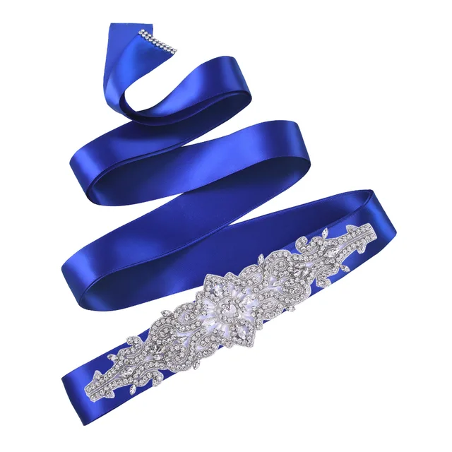 TOPQUEEN S26 Luxury Rhinestones Wedding Dresses Belt Women Crystal Belts for Bride Wedding Waistband Jewel Belts Bridal Sashes Royal Blue ribbon
