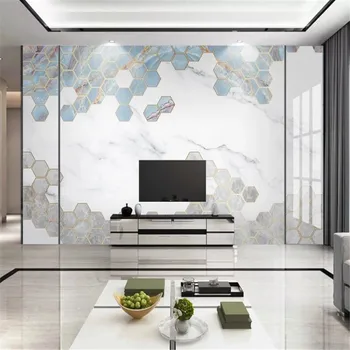 

Milofi custom large wallpaper mural Nordic light luxury hexagon geometric marble pattern jazz white TV background wall
