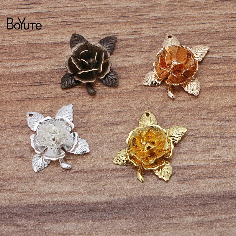 

BoYuTe (50 Pieces/Lot) 20MM Metal Brass Rose Flower with Hole Handmade Diy Jewelry Making Materials