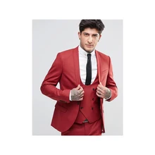 2022 Latest Shawl Collar Men's Red Suits Custom Made One Button Fashion Casual Wear Blazer 3 Pieces Slim Fit (Jacket+Vest+Pants)