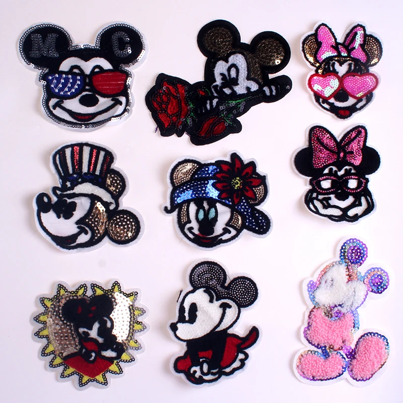 

Pulaqi Cartoon Mickey Patch DIY Embroidery Patches for Clothing Sequins Sew-on Patch on Clothes Mouse Cute Appliques For Clothes