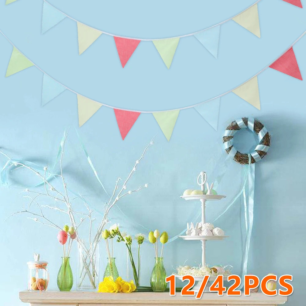 12 Flags Colorful Jute Linen Pennant Birthday Bunting Banners Wall Hanging Wedding Banner Party Garland Home Decor | Дом и сад