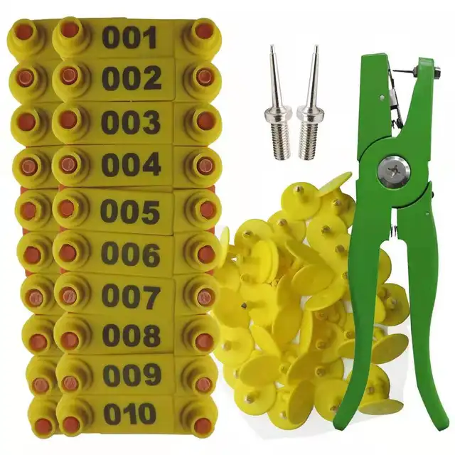 Livestock Animal Ear Tag Sheep Pliers 001-100 Ear Tags for Goat Identification Kit With 2pcs Pins For Installing Cattle Pigs Tag 5
