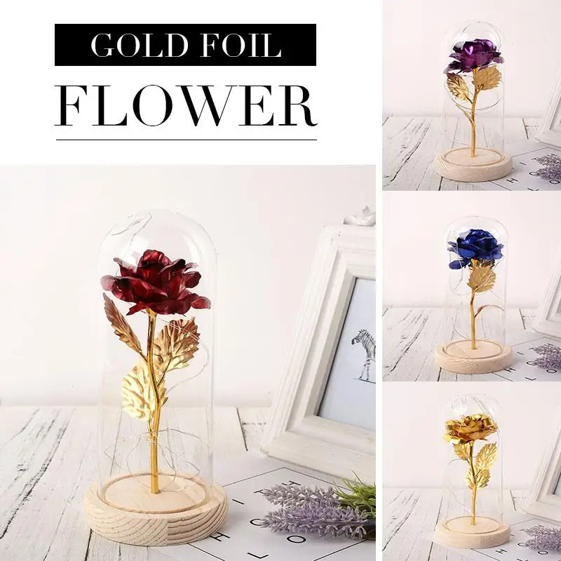 

Luminous Rose Flower 24K Gold Glass Cover Immortality Gold Foil Rose Gift LED Romantic Party Eternal Flower Valentine'S Day