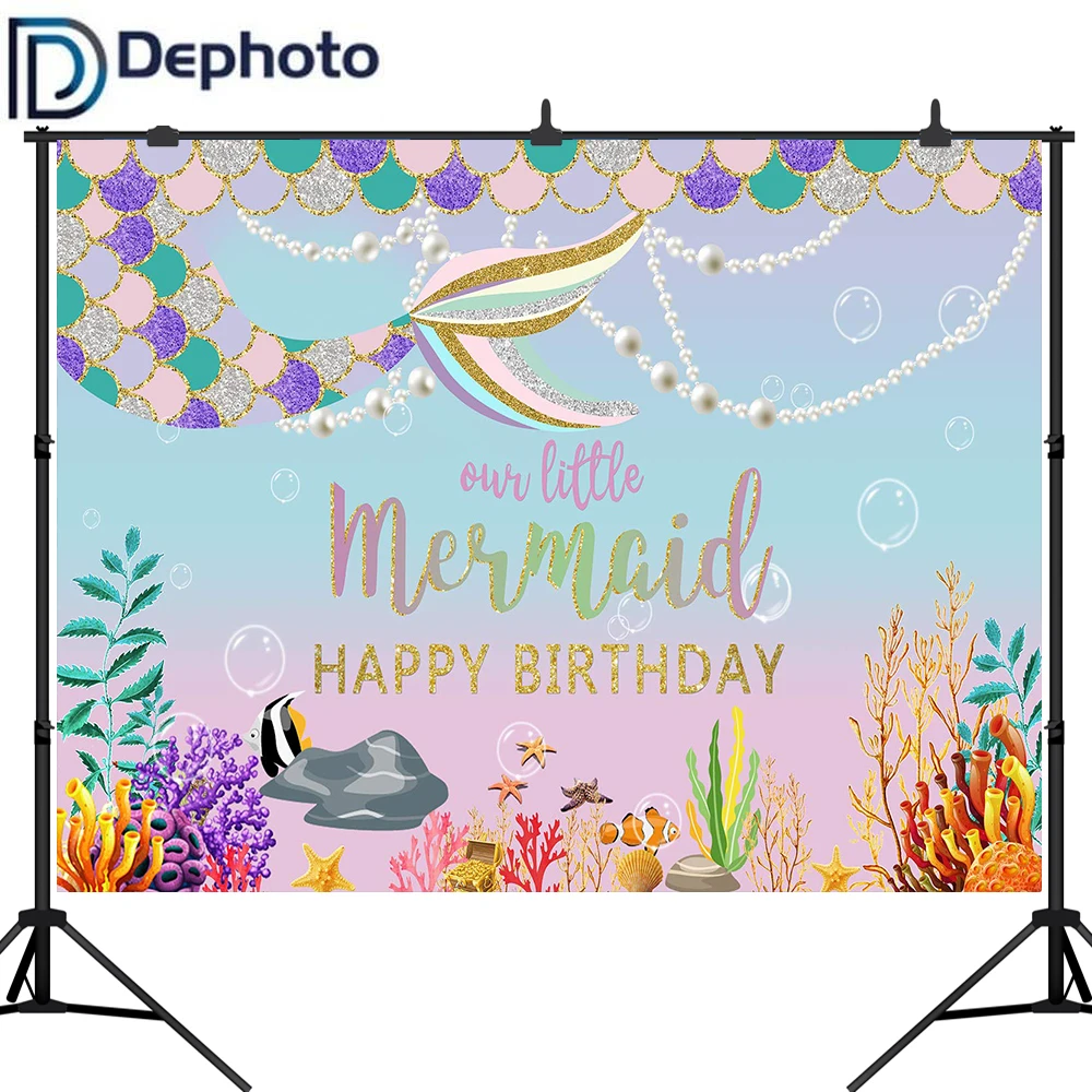Dephoto Русалочка фон под морем девочка принцесса День Рождения фотография фон блеск декор фотосессия реквизит
