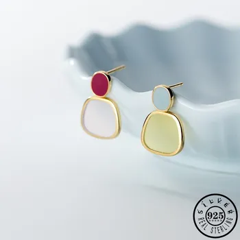 

925 Sterling Silver Asymmetrical Color Geometric Shape Statement Gold Color Plated Dangle Drop Earrings for Women Girls