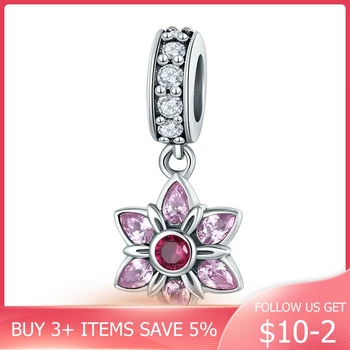 

CodeMonkey 100% 925 Sterling Silver Pendant Pink Crystal Spring Flower Pink CZ Charm fit Charm Bracelet & Necklace Jewelry C840