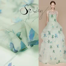 Высококачественная Шелковая органза, кленовый лист, ткань с принтом для летнего платья, ширина 140 см, 8 Momme, модная ткань для шитья своими руками, Новинка