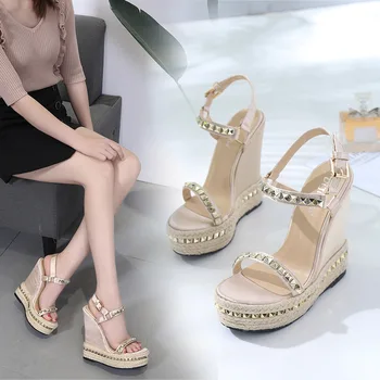 

Ankle Strap Front Rear Strap Summer Wedges Heels Sandals High Solid Women Shoes Buckle Strap Platform Sandals