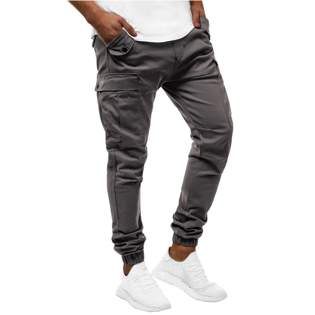 Брюки мужские уличные повседневные штаны для фитнеса бодибилдинга с карманами Длинные спортивные штаны pantalones hombre