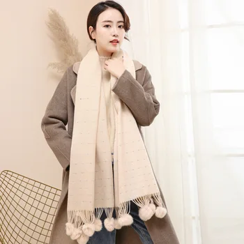 

Korean version of rabbit velvet double-sided lady scarf in winter of 2019 rabbit hair ball warm fringed shawl cashmere scarf