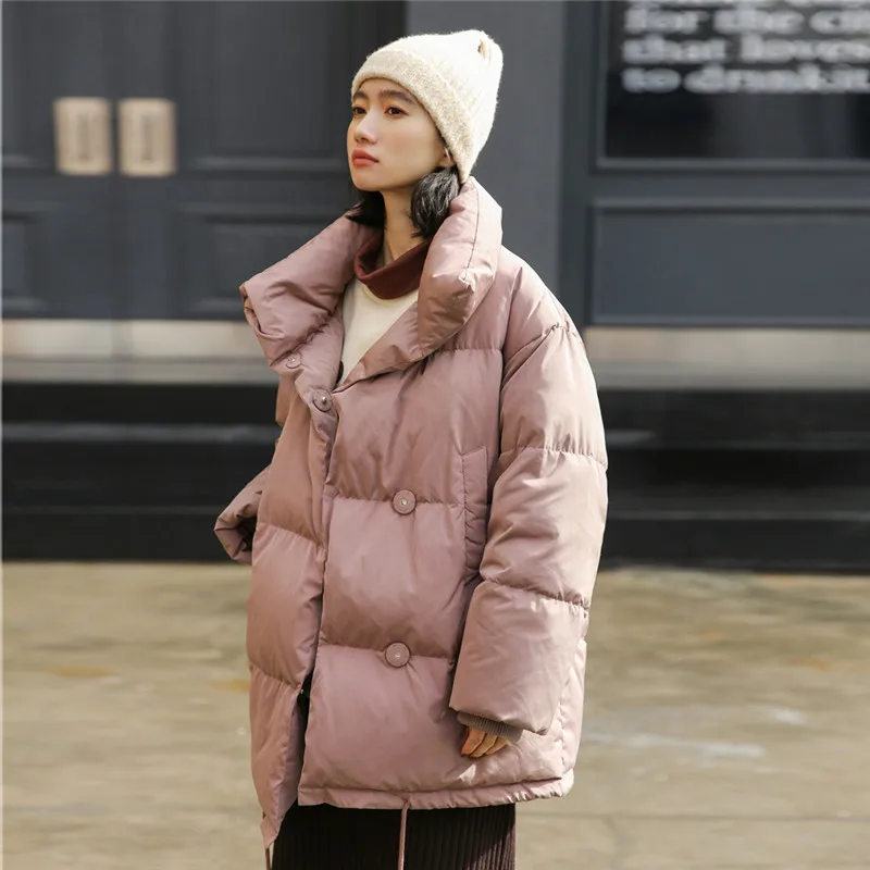

Johnature 2019 New Korean Loose Solid Color Winter Warm Coats For Women Parkas Stand Collar Button Simple Casual A-line Coats