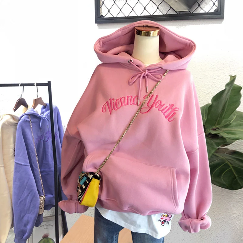 Милые буквы Harajuku стиль вышивка женская Повседневная мода Ulzzang толстовка с капюшоном bf с длинными рукавами свободные пуловеры толстовка