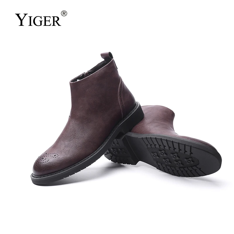 

YIGER NEW men's Ankle snow Boots Genuine Leather Man Boots Keep warm in winter zipper male Chelsea ankle boots 009