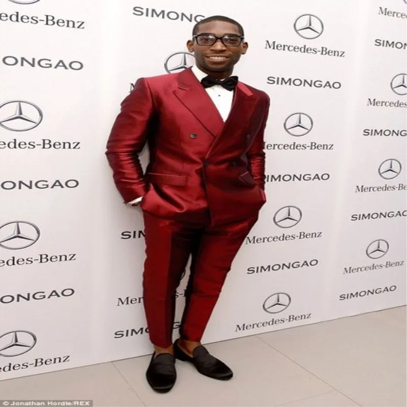 

Burgundy Latest Coat Pant Designs Red Satin Double Breasted Men Suit Skinny Prom Gentle Party Custom Blazer 2 Pieces