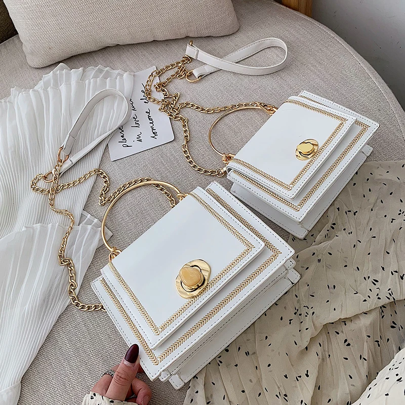 

2019 Hot New Fashion Solid Color Contrast Color Portable Messenger Bag Wild Chain Single Shoulder Small Square Bag
