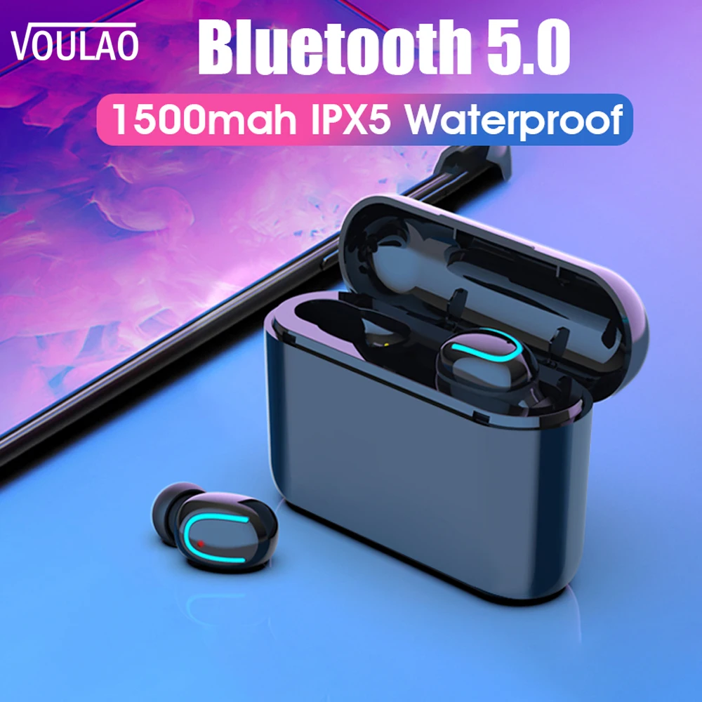 

VOULAO Wireless Headphones HBQ Q32 TWS Bluetooth 5.0 Earphones Handset With 1500 mAh Power Bank Sport Earbuds Handfree Headphone