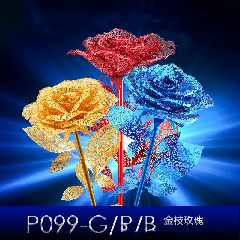 

3D Metal-Puzzle Blue Golden Red Rose DIY-Metal-Model 3D Laser Cut Model-Puzzle Nano Puzzle Toys