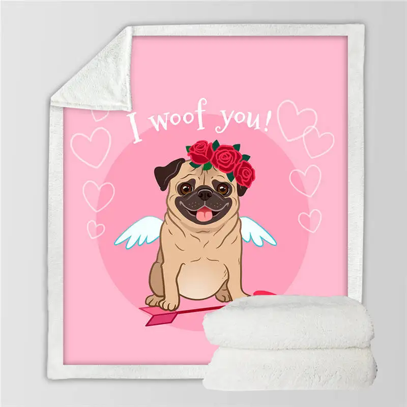 Pug19 Постельные принадлежности Outlet хиппи Мопс шерпа одеяло на кровать животное мультфильм собака плюшевое покрывало Рождество бульдог диван крышка - Цвет: Pug19