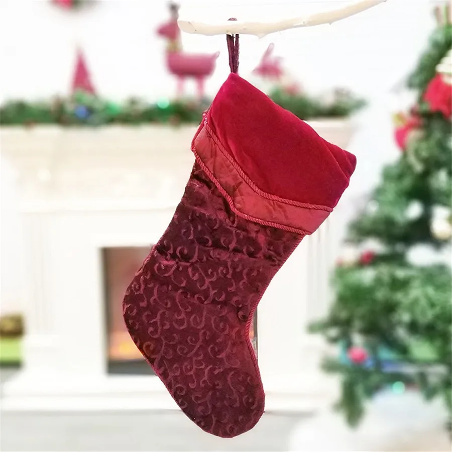 

Christmas gift Christmas Stocking Velvet Big Sock Santa Claus Candy Gift Bag Xmas Tree Hanging Decor christmas stockings
