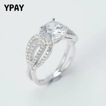 

YPAY Korean New Arrival Finger Rings for Women 100% Authentic 925 Sterling Silver Elegant Zircon Ring Fine Jewelry Gift YMR474