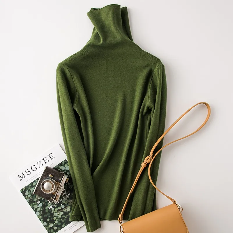 Women's Heap Turtleneck Full Needle Pullover Sweater Viscose Blend Base Model Winter Solid Female Jumper Colors#900 - Цвет: 14 Army Green