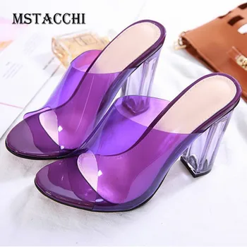 

MStacchi 2020 New Fashion Sexy Ladies Pumps PVC Transparent Open Toes Perspex Heel Sandals Women Outside Mature Heels For Women