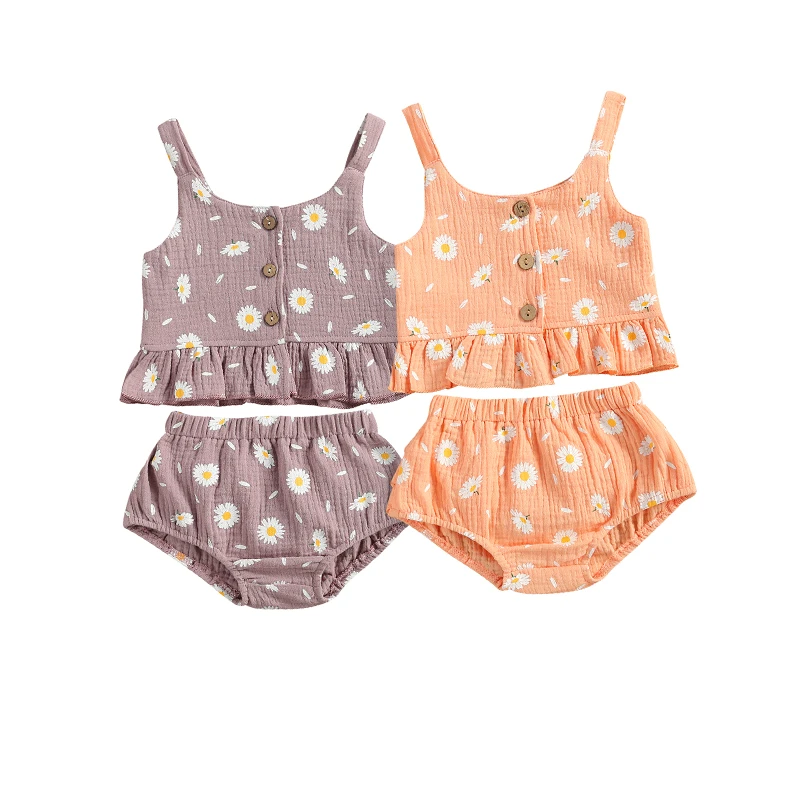 0-24M Cute Newborn Baby Girl Clothes Sets Sleeveless Floral Tank Tops Baby Bloomers Shorts 2PCS Outfits Summer baby knitted clothing set Baby Clothing Set