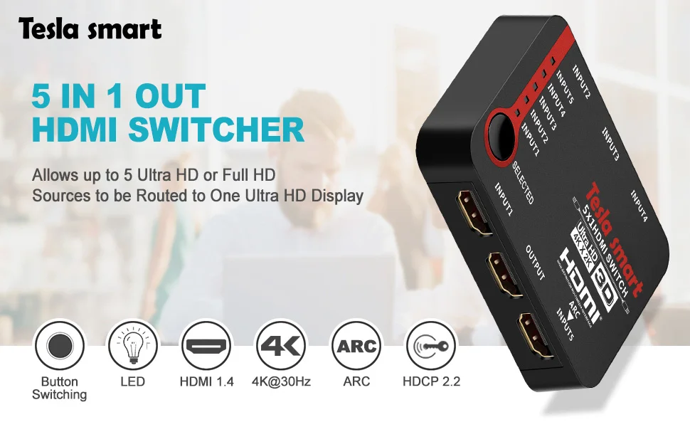 5 портов К 4 K tv Video Switch HDMI Switch 5 в 1 out HDMI Switch 5x1 ИК-пульт для К 4 K tv HD tv PS3 PS4 DVD красный-черный, белый, черный