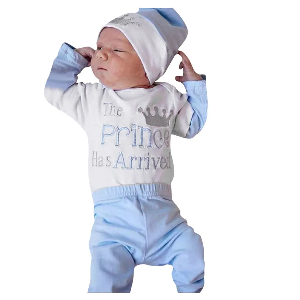 Комбинезон с буквенным принтом для маленьких мальчиков и девочек, боди+ штаны+ шапка, комплекты одежды, Детский костюм, одежда для малышей, костюм для новорожденных