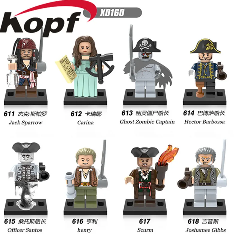 

Single Sale Pirates of the Caribbean Jack Sparrow Henry Scurm Officer Santos Hector Barbossa Building Blocks Children Toys X0160