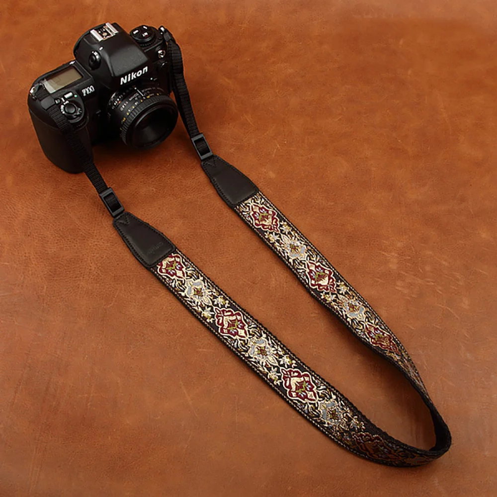 Camin 8411 embroidered camera strap soft cotton digital camera neck strap leather lanyard