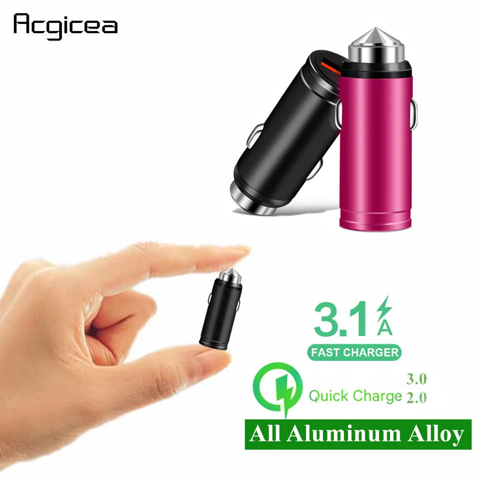 

QC 3.0 USB Mini Car Charger Fast Charging For iPhone X Samsung S8 Huawei P30 All Aluminum Alloy Mobile Phone Car-Charger Adapter
