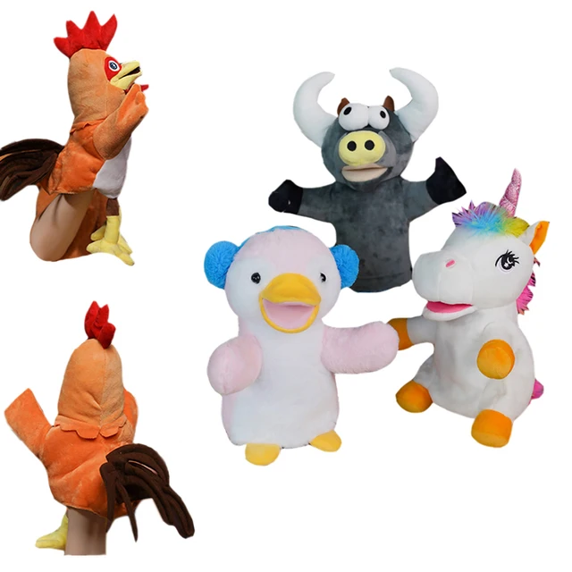 1pcs 30cm Kawaii Unicorn/Chick/Duck Hand puppet Plush Doll Kids Birthday Gift Baby Animal Cow Appeaseing Toy 1