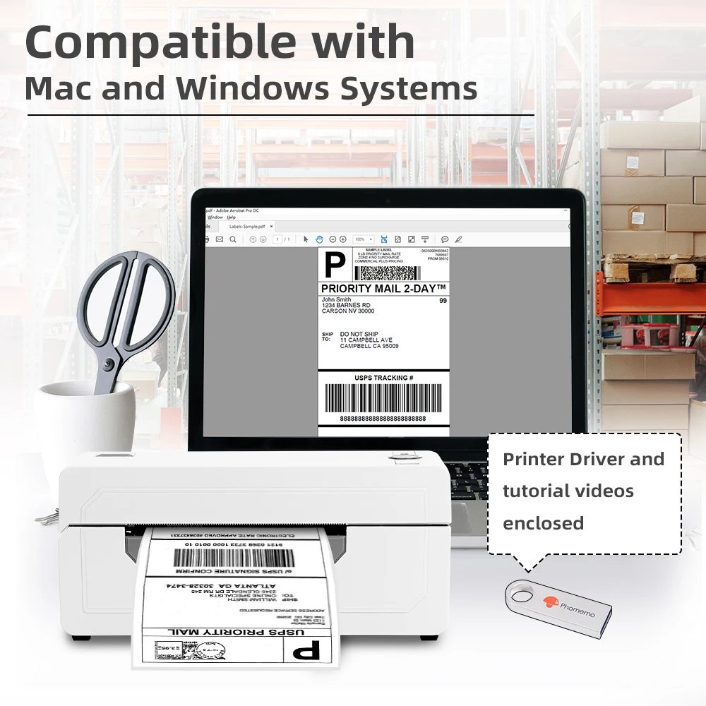 Printer Termal Pengiriman Label Alamat Cetak Phomemo PM-246 Pro US Plug 4 ''× 6'' untuk FBA, Stiker Kode Bar, Label Konten Makanan FDA