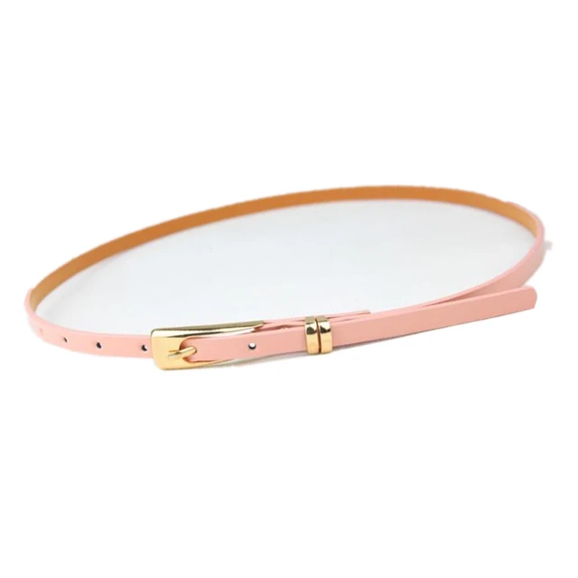 RAINIE SEAN Leather Thin Belt For Women Ladies Narrow Thin Dress Belt Female Pin Buckle Yellow Blue Orange Red Pink Waist Belt pink