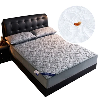 

100% Cottoon Quilted Waterproof Mattress Protector Solid Color Embossed Topper Pad Soft Fitted Sheet Cover with Elastic Band