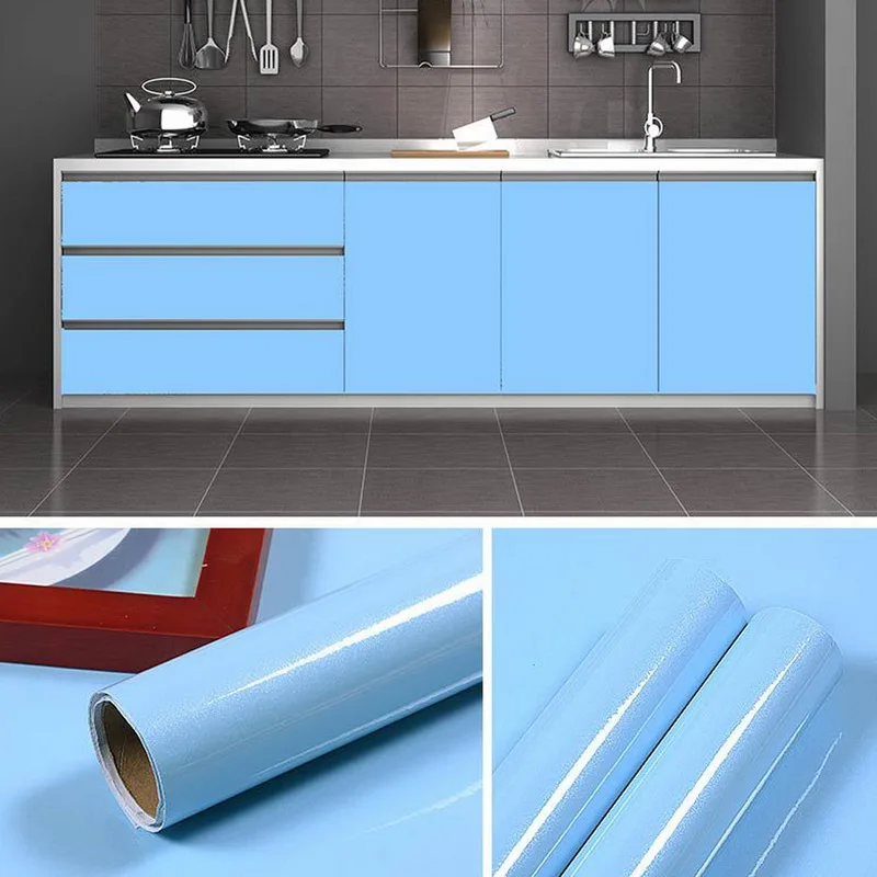 1M/Roll Self Adhesive Contact Paper Cabinet Glossy Waterproof PVC Cabinet Wallpaper For Door Furniture Stickers Bathroom Kitchen