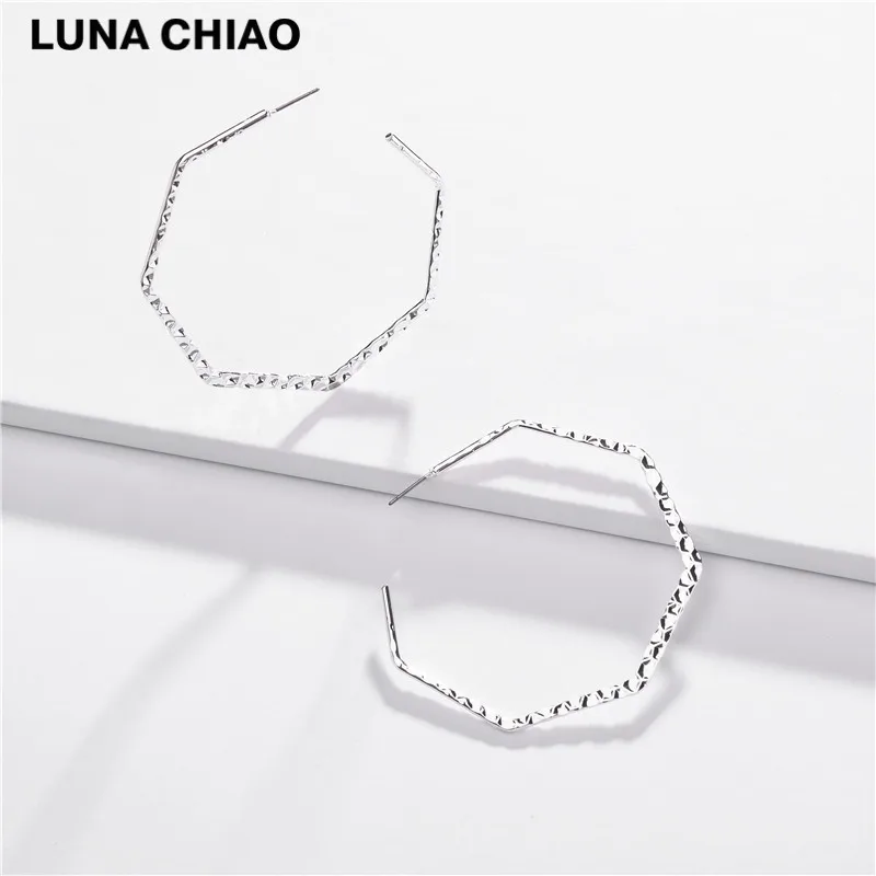 LUNA CHIAO, модные ювелирные изделия, медные серьги-кольца, геометрические шестигранные большие серьги-обручи для женщин, Шикарные аксессуары - Окраска металла: silver
