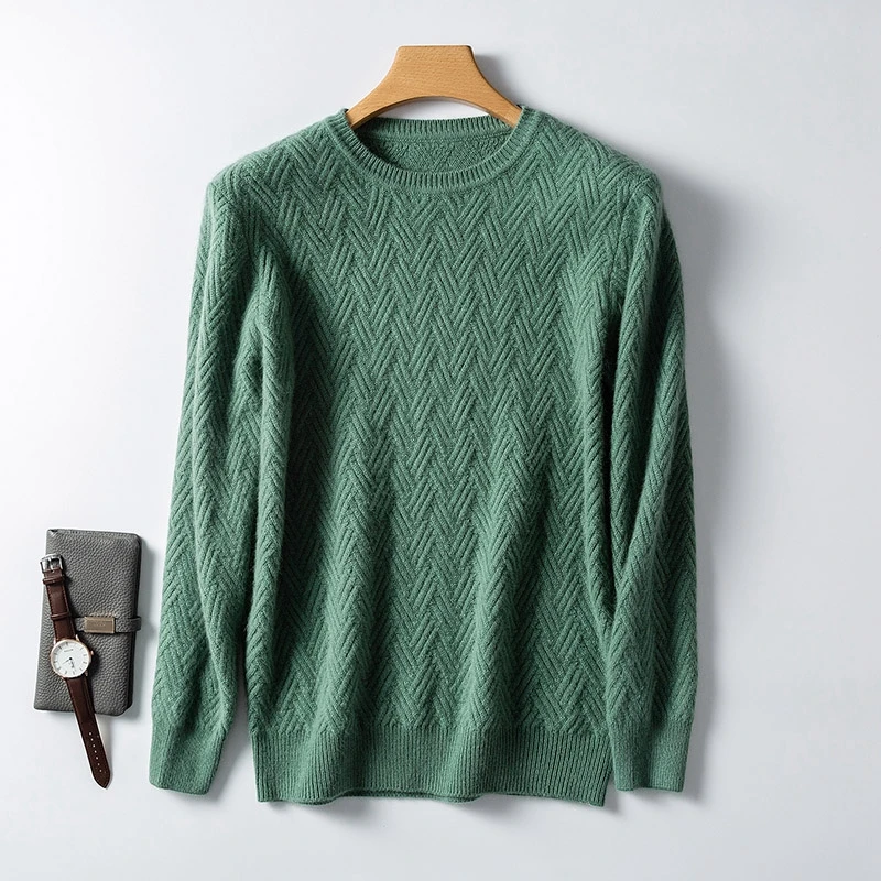 

2019 Men's Goat Cashmere Sweater Pullovers Warm 100% Knitted Clothes Long Sleeve O-Neck Top Autumn Winter Warm Bottoming Jumper