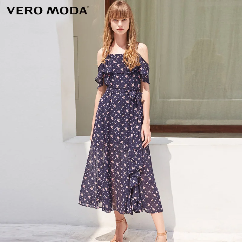 

Vero Moda Women spring belt falbala floral dress| 31837B508