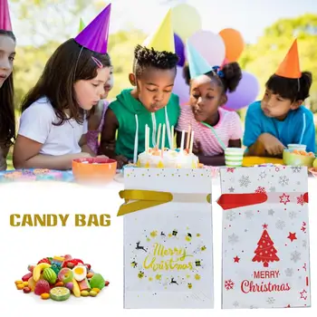 

50PCS Christmas Candy Bag Gold Red Character Tree EVA Reusable Drawstring Bag Storage Pouch For Christmas Gift Valentine's Day