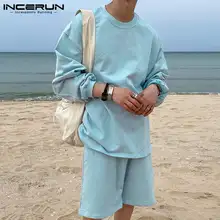 

INCERUN 2021 New Men's Fashionable Style Sets Long Sleeve Shorts Party Nightclub Show Male All-match Simple Suit 2 Pieces S-5XL