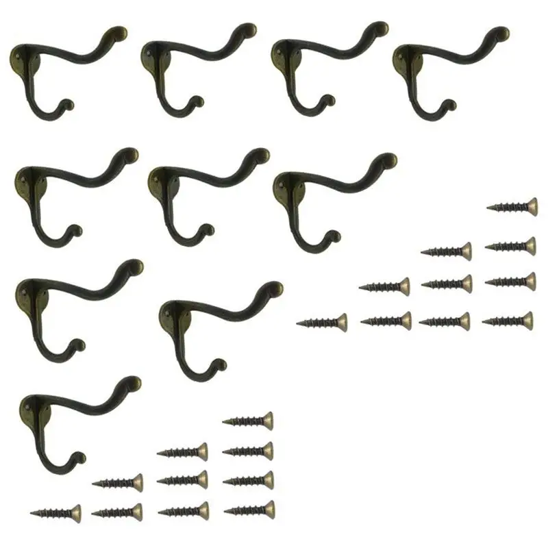 

10 Pcs Vintage Bronze Single Coat Hooks Wall Mounted Single Hat Towel Clothes Hooks Hangers for Bath Kitchen Garage Heavy Duty w