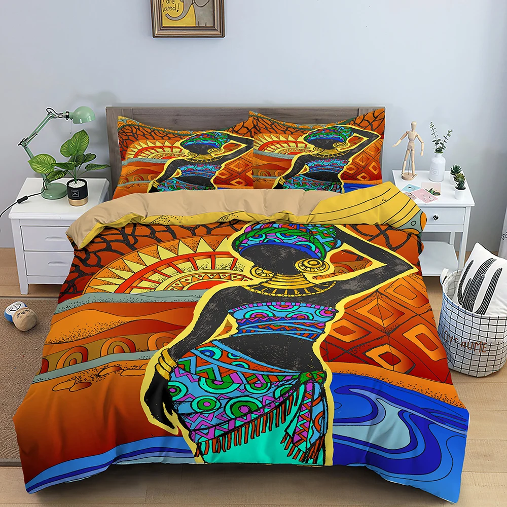 

African Women Style Bedding Sets Ethnic Duvet Cover Bed Linen Bedclothes Twin/Queen/King Size Bed Room For Kids Bedding