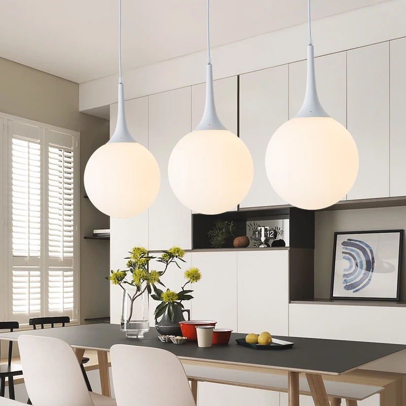 Round White Glass Ball Metal LED Modern Chandelier Contemporary Interior DecorationFor Bedroom Living RoomLoft Entrance Kitchen | Лампы и